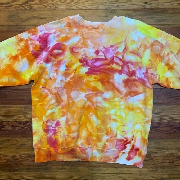 NEW ORANGE PINK YELLOW SUNSET Unisex Tie Dye Crewneck - Picture 3 of 5